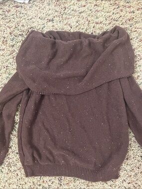 Off-the-Shoulder sequined Brown Knit Sweater